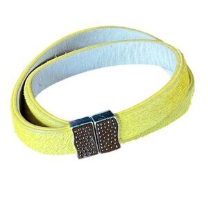 Rustic Cuff Sunshine Yellow Calfhair Leather Double Wrap Magnetic Clasp Bracelet